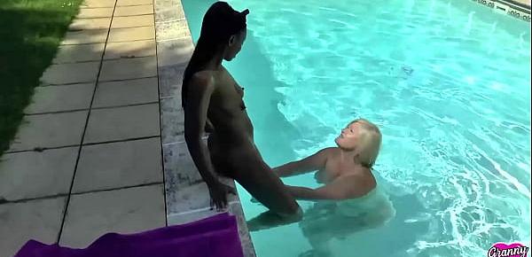  GRANNYLOVESBLACK - Lacey Comforts Ebony Friend With Her Tongue